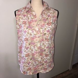 No Barriers sleeveless button down floral top M